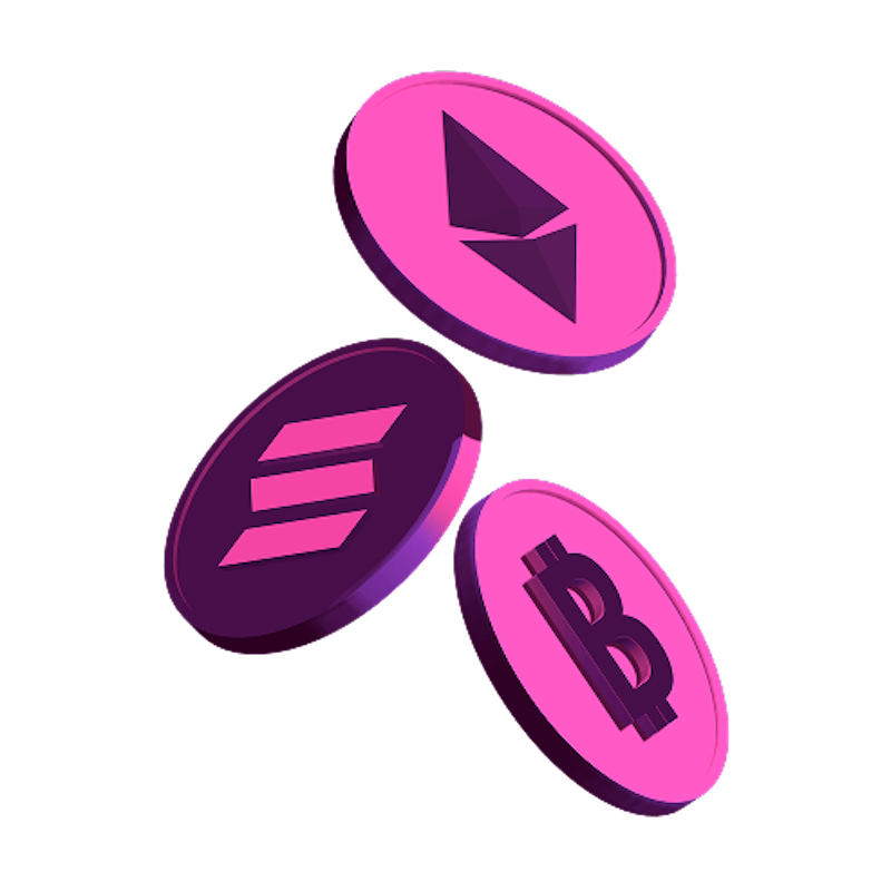 Ethereum, Solana and Bitcoin coins
